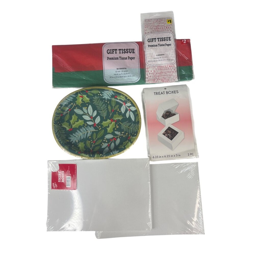 Holiday Party Supply Bundle Festive Packaging Boxes Plates New